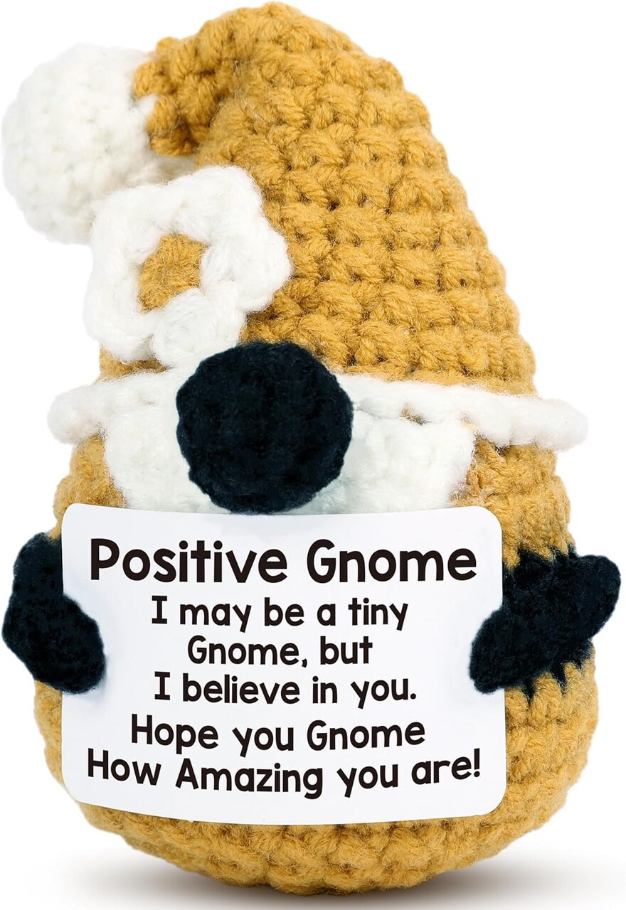 Inspirational Crochet Gnome – Handmade Positive & Encouraging Elf Doll, Mini Gift for Women, Men & Friends – Christmas Stocking Stuffer, White Elephant, Desk Decor